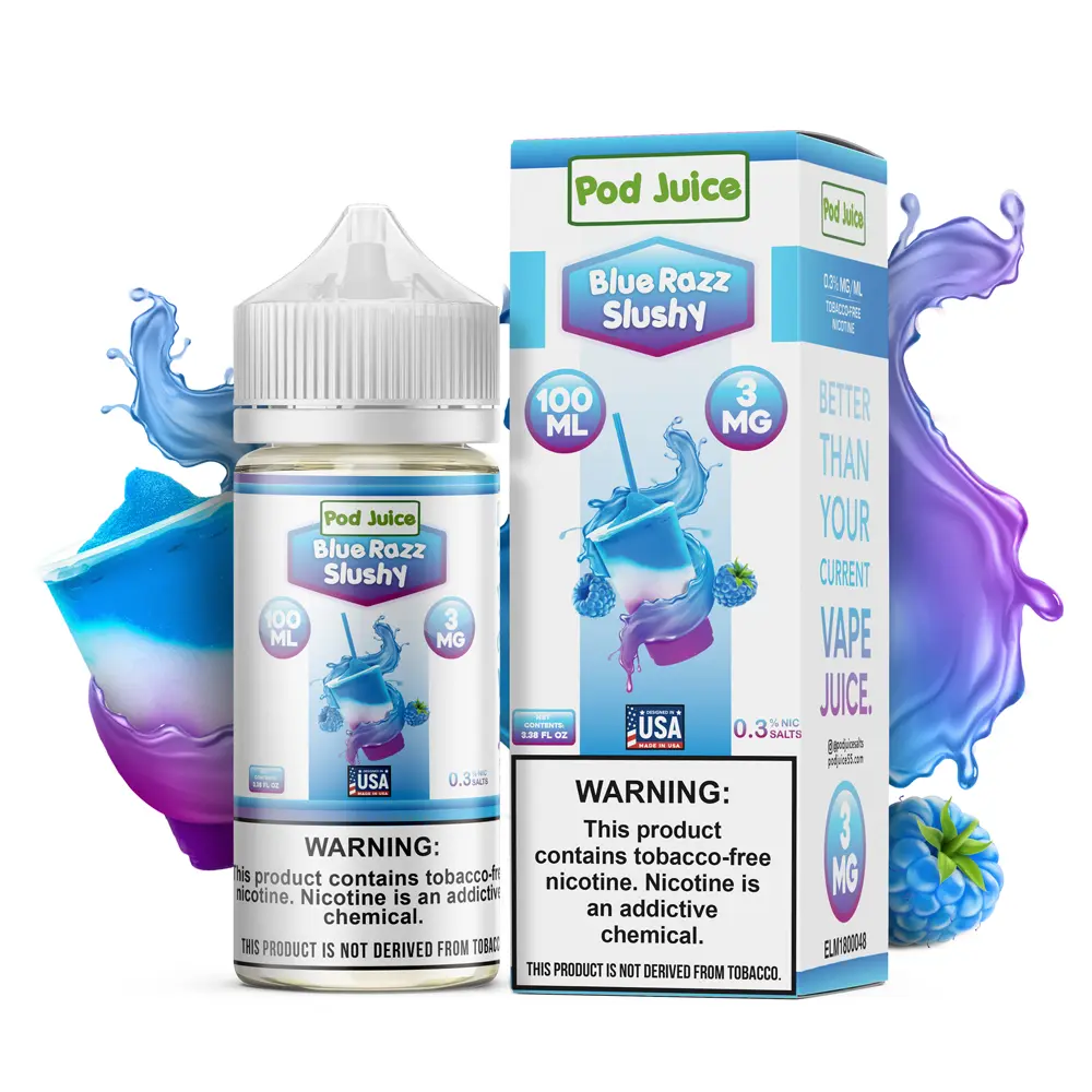 pod juice 100ml blue razz slushy e-liquid